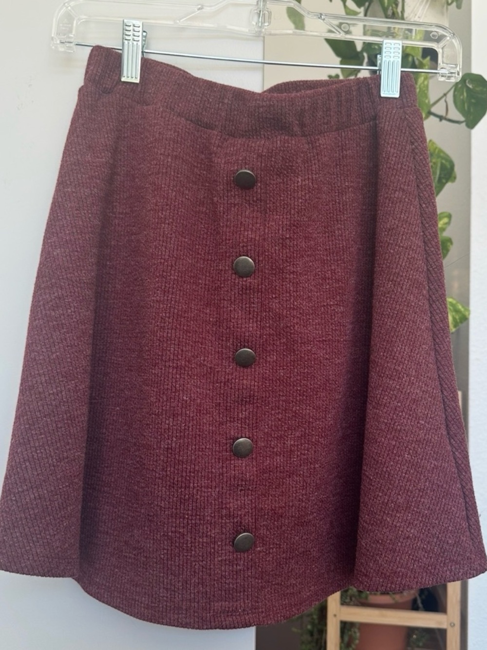 Buckle Button-Front A-Line Skirt - Burgundy